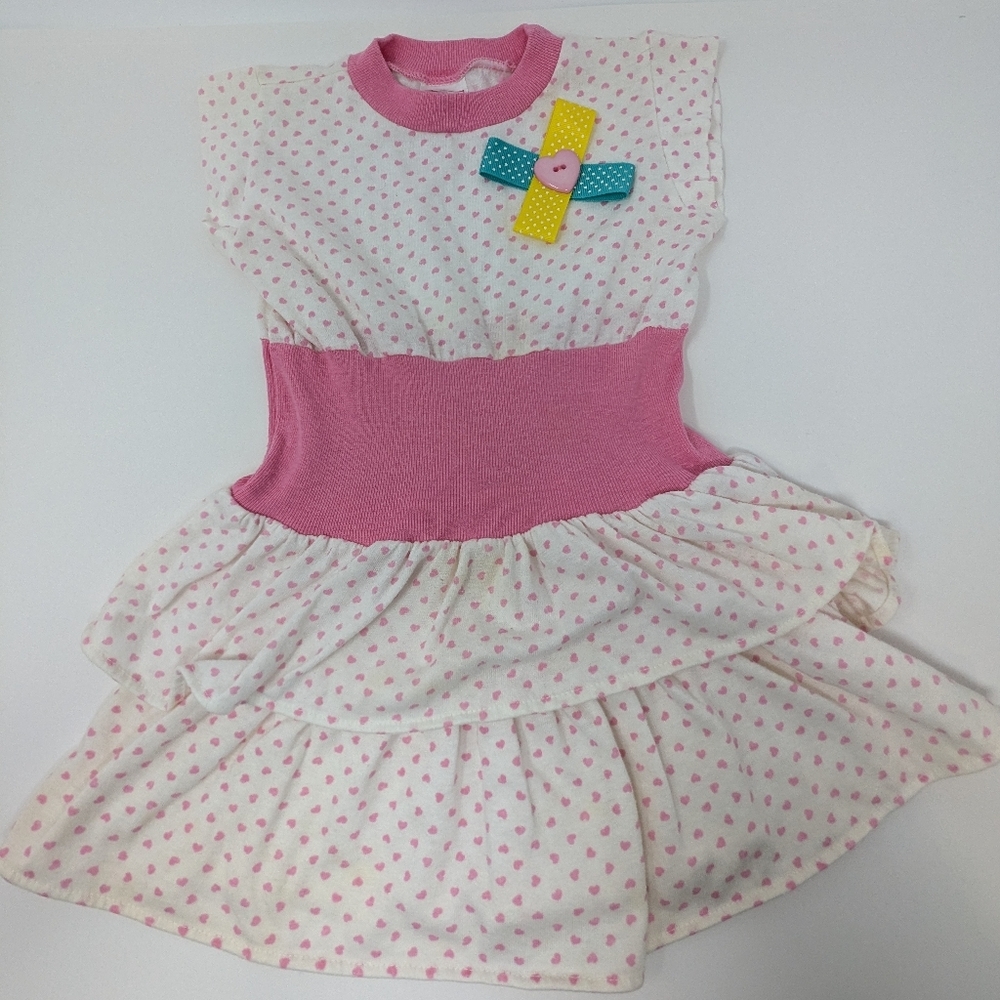 Buster Brown Vintage Girls Dress Size 4 Pink Button Stretchy Ribbon